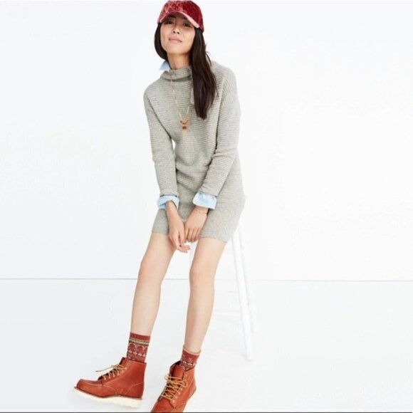 Madewell Skyscraper Merino Wool Mock Neck Long Sleeve Sweater Dress L - Picture 1 of 5